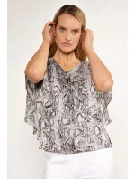 Dámska blúzka s volánovými rukávmi BLU2020-M19 sivá so vzorom - Monnari