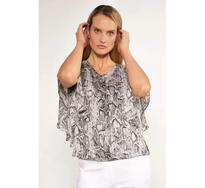 Dámska blúzka s volánovými rukávmi BLU2020-M19 sivá so vzorom - Monnari