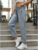 Dámske džínsy balónového strihu s ozdobnými nitmi modré UY2983