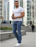 Pánske úzke džínsové nohavice s opaskom modré FashionStreet UX4490