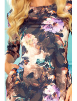 Hnědé květované dámské šaty s kapsami model 15020170 - numoco