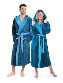 Unisex župan Tampa duo s kapucňou 3959 petrol - Vestis
