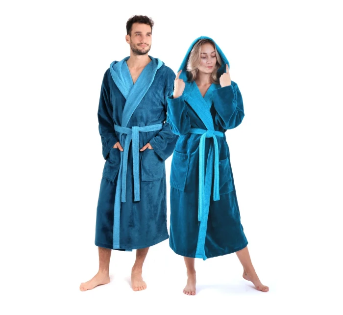 Unisex župan Tampa duo s kapucňou 3959 petrol - Vestis Unisex župan Tampa duo s kapucňou 3959 petrol - Vestis