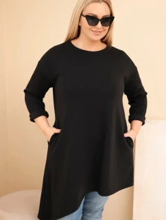 Dámska plus size sukňa z viskózy s voľným strihom a dlhými rukávmi čierna