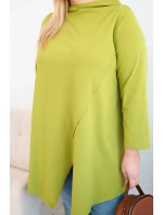 Dámská bavlněná blůza Plus Size asymetrická s ohrnutým rukávem olivová