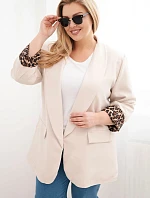 Dámska bunda nadrozmernej veľkosti s leopardou podšívkou béžová