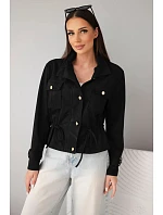 Dámská semišová bunda s kapsami a model 22293788 v pase černá - K-Fashion