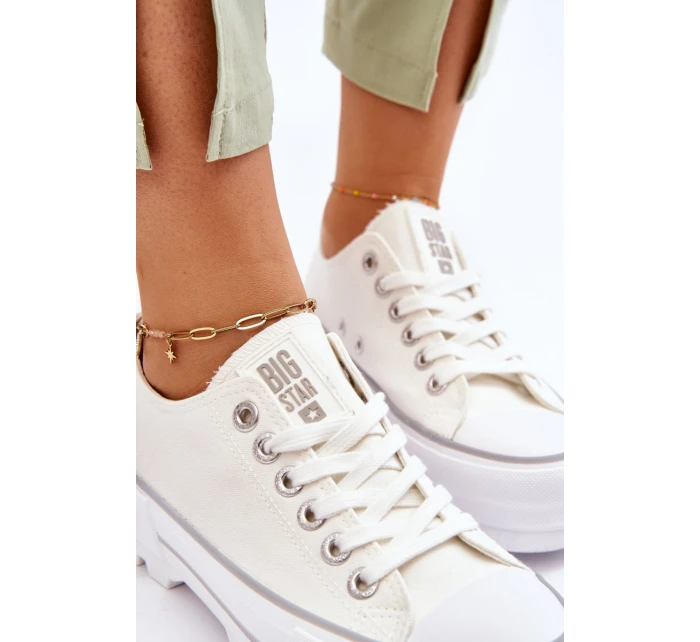 Materiałowe Trampki Na Platformie Big Star LL274150 Białe Materiałowe Trampki Na Platformie Big Star LL274150 Białe