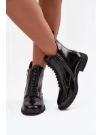 Lakované dámské kozačky z přírodní kůže model 21713802 Černé - D&A