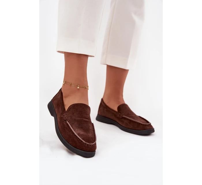 Mokasyny Damskie Z Eko Zamszu Czekoladowe Tynara