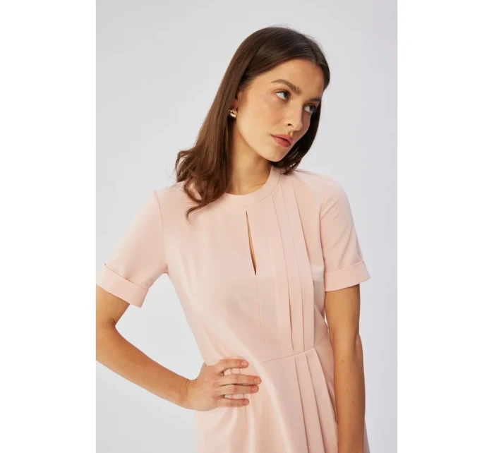 model 19647361 Šaty se záhyby na bocích pudrové - STYLOVE