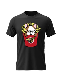 Pánske bavlnené tričko s potlačou - FRENCHIE FRIES - čierne