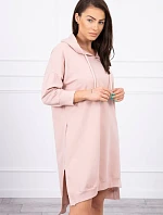 Šaty s kapucňou a dlhším chrbtom tmavo púdrovo ružové