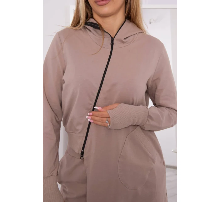 Mikinová súprava s dlhšou stranou tmavo béžová