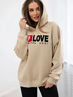 Zateplená bavlnená mikina s kapucňou Love light beige