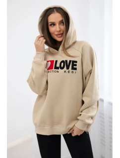 Zateplená bavlnená mikina s kapucňou Love light beige