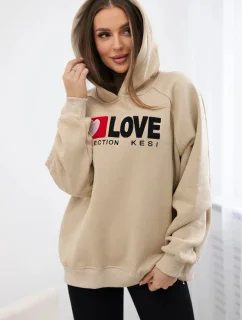 Zateplená bavlnená mikina s kapucňou Love light beige
