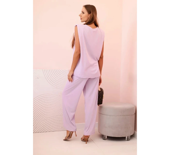 Dámský komplet z viskózy bez rukávů a rovnými kalhotami světle fialový Dámský komplet z viskózy bez rukávů a rovnými kalhotami světle fialový