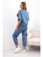 Dámsky viskózový set s krátkymi rukávmi a nohavicami denim melier Dámsky viskózový set s krátkymi rukávmi a nohavicami denim melier