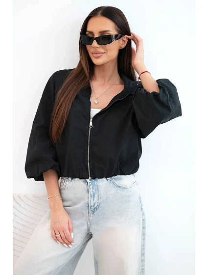 Dámska bavlnená bunda typu bomber na zips, čierna Dámska bavlnená bunda typu bomber na zips, čierna
