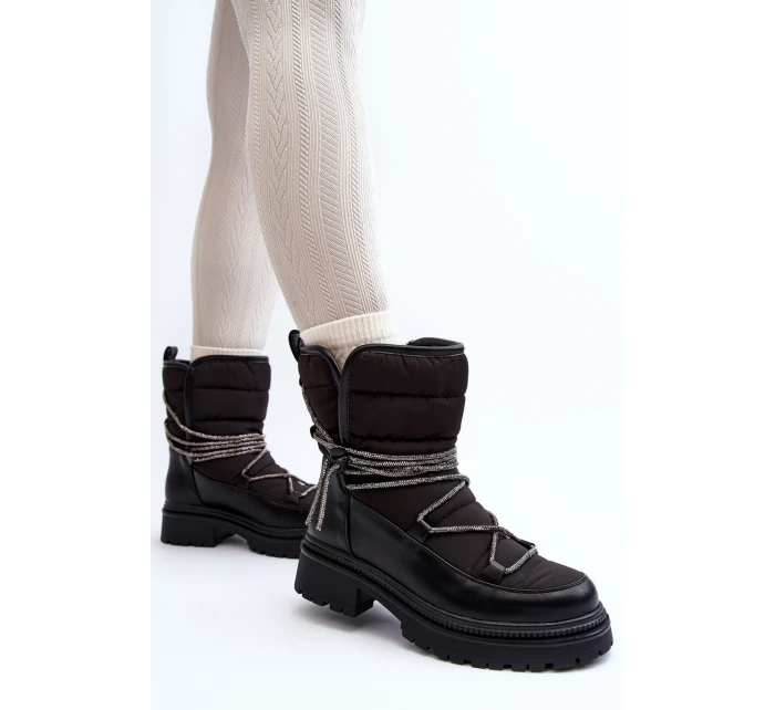 Śniegowce Damskie Z Ozdobnym Wiązaniem Czarne Rilana Śniegowce Damskie Z Ozdobnym Wiązaniem Czarne Rilana