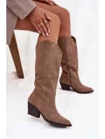 Dámske zateplené kožené kovbojské topánky Urselle - khaki Dámske zateplené kožené kovbojské topánky Urselle - khaki