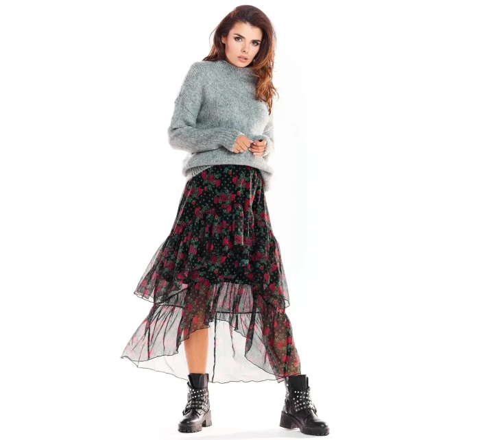 Dámská sukně model 18439327 černá s květy - awama