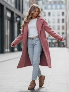 Dámsky dlhý kabát z ovčej kože ružový FashionStreet NY0755z