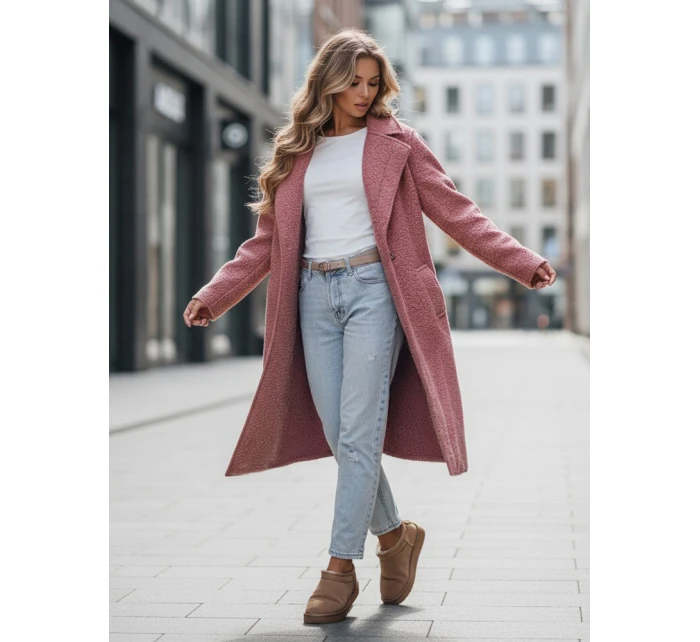 Dámský dlouhý kabát z ovčí kůže růžový Dstreet model 21995124 - FashionStreet