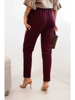 Dámské viskózové kalhoty s páskem a model 21407253 nohavicemi bordové - K-Fashion