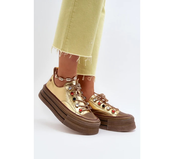 Damskie Trampki Na Platformie GOE NN2N4055 Złote Damskie Trampki Na Platformie GOE NN2N4055 Złote