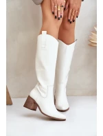 Kožené  Kolena Na Podpatku Bílé Zazoo model 21682140 - Boto