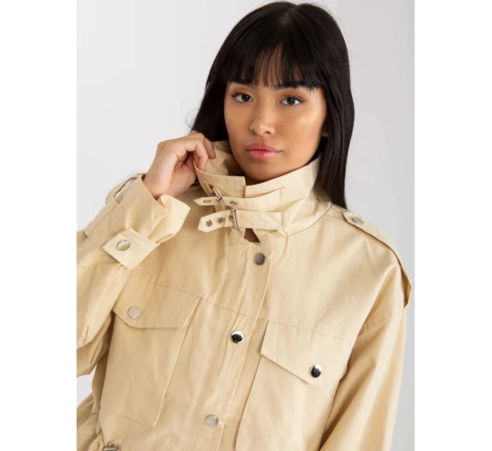 Prechodná bunda s vysokým golierom béžová (MC142)