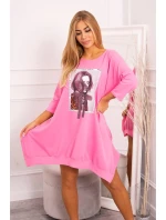 Šaty s potiskem a model 18747053 spodní částí růžové - K-Fashion