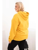 Dámska mikina s kapucňou a klokaním vreckom Plus Size bavlnená horčica