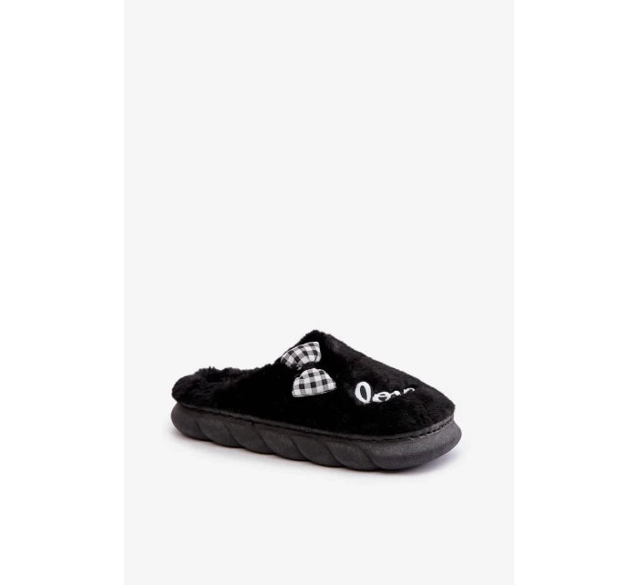 Dámske papuče Futrzane s aplikáciami a mašľou Black Linnorelia Dámske papuče Futrzane s aplikáciami a mašľou Black Linnorelia