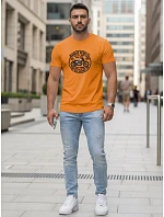 Pánské oranžové tričko s potiskem motorky FashionStreet NX5007R