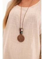 Dámský komplet z model 21193162 blůza s náhrdelníkem a kalhoty béžový - K-Fashion Dámský komplet z model 21193162 blůza s náhrdelníkem a kalhoty béžový - K-Fashion