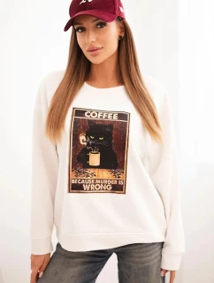 Dámská bavlněná mikina s potiskem kočky a nápisem ecru