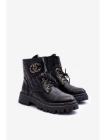 Workery Botki Damskie Z Ozdobą Czarne Toye Workery Botki Damskie Z Ozdobą Czarne Toye