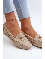 Mokasyny Damskie Ażurowe Z Ozdobą Beżowe Kaydance Mokasyny Damskie Ażurowe Z Ozdobą Beżowe Kaydance