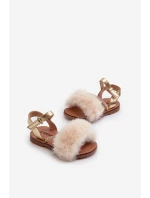 Dětské sandálky na suchý zip s kožíškem Zlaté model 21662983 - Boto Dětské sandálky na suchý zip s kožíškem Zlaté model 21662983 - Boto