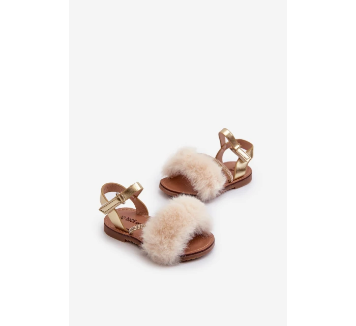 Dětské sandálky na suchý zip s kožíškem Zlaté model 21662983 - Boto Dětské sandálky na suchý zip s kožíškem Zlaté model 21662983 - Boto