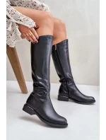 Zazoo 70140 Skórzane Kozaki Damskie Przed Kolano Ocieplane Czarne