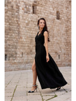 Dámske dlhé šaty SUK0407 Čierna s trblietkou - Roco Fashion