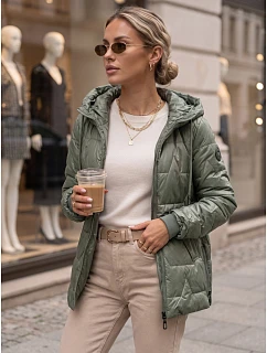 Dámska prešívaná prechodná bunda s kapucňou, zelená, FashionStreet TY5802