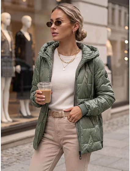 Dámska prešívaná prechodná bunda s kapucňou, zelená, FashionStreet TY5802