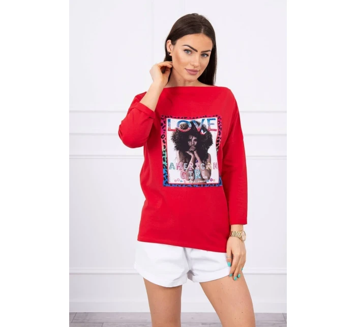 Americká dievčenská grafická blúzka červená S/M - L/XL