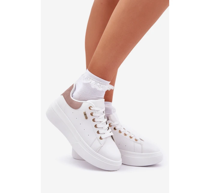 Sneakersy Damskie Na Platformie Eko Skóra Białe Lelandine Sneakersy Damskie Na Platformie Eko Skóra Białe Lelandine