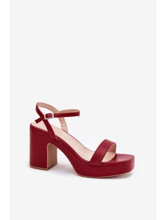 Eko Skórzane Sandały Na Słupku Bordowe Lillita